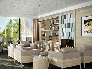 Cibèle residence living room with fireplace